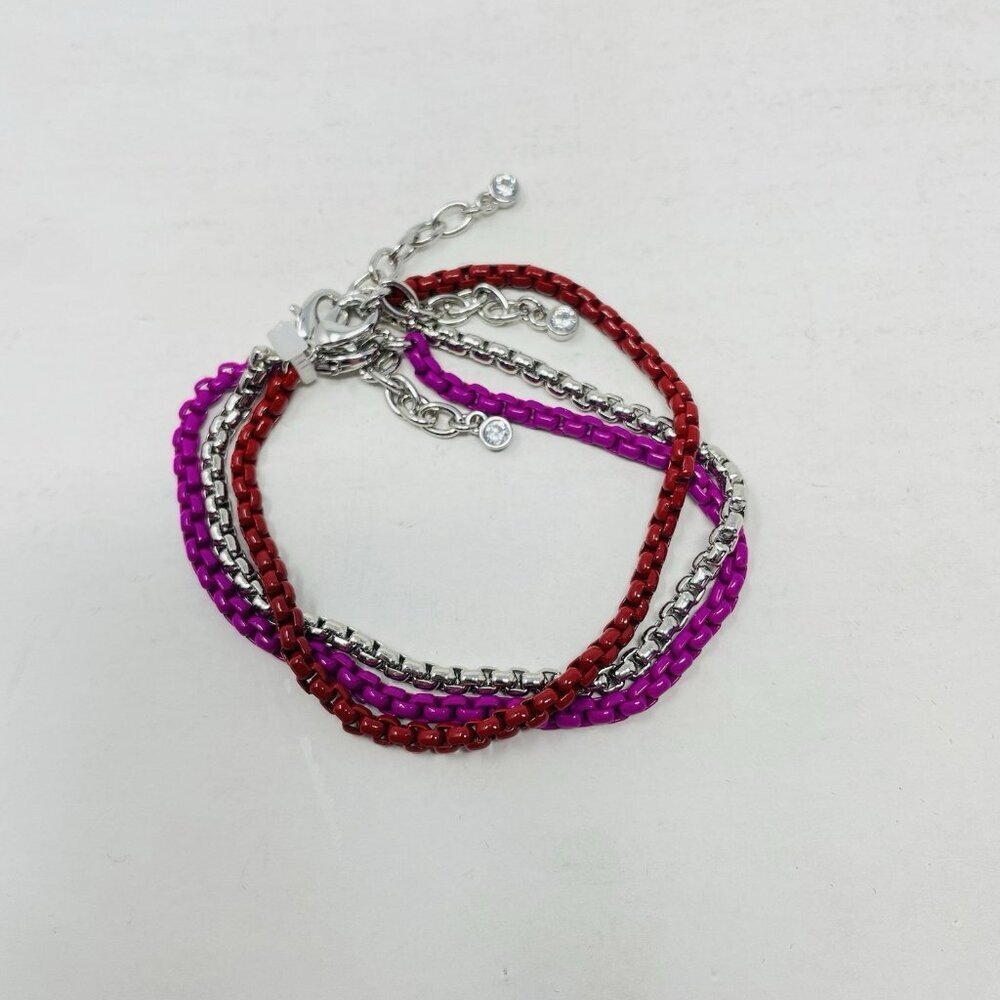 On 34th Womens 3 Piece Set Color-Coated Link Bracelets in Red/Pink/Silver 188‎